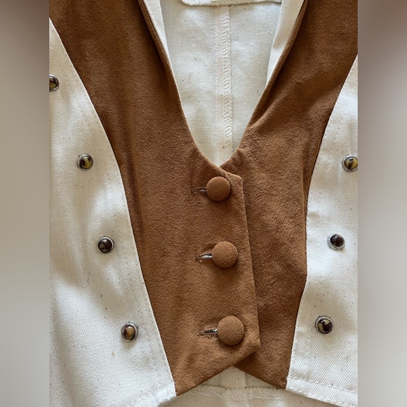 YOUNG EDWARDIAN Rare Vintage Ivory/Brown 2 Piece Set Bolero Jacket/Skirt Size 9 - Picture 4 of 14